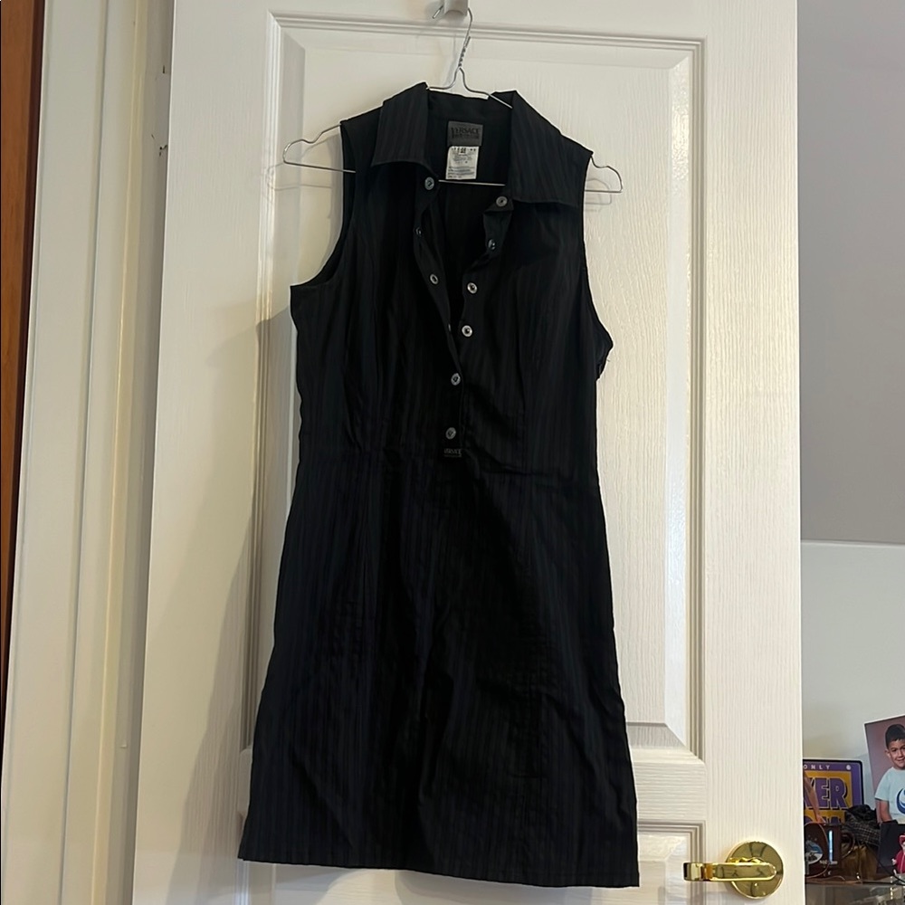 Versace Black/Dark Gray Sleeveless Polo Collar Sheath Dress
